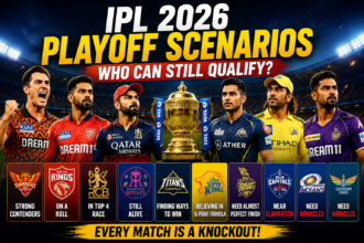 IPL 2026 playoff scenarios featured image showing teams fighting for qualification spots