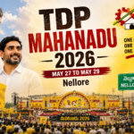 TDP Mahanadu 2026 political event preparations in Nellore featuring Chandrababu Naidu and Nara Lokesh
