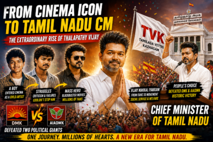 Featured image showing Thalapathy Vijay’s journey from Tamil cinema superstar to Tamil Nadu Chief Minister